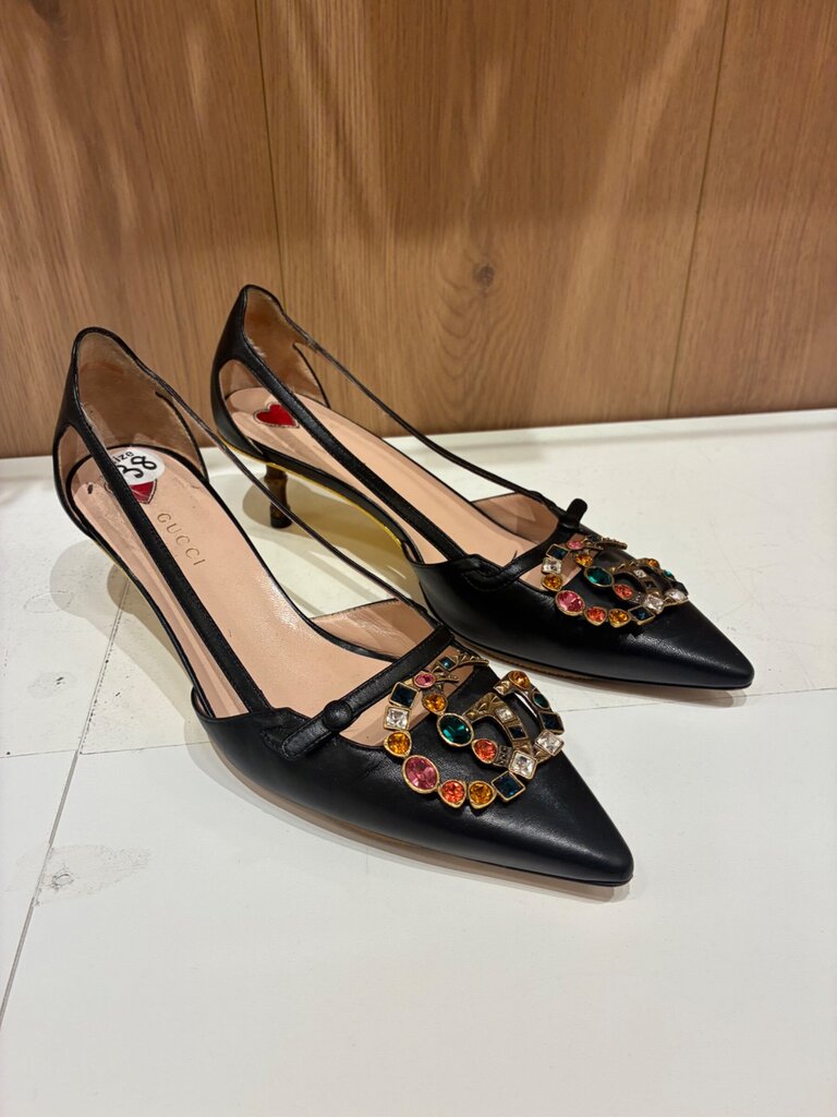 Gucci Black Crystal GG Bamboo Heel Pumps sz 38