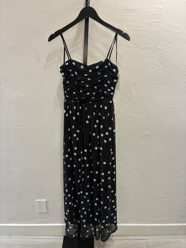 Moon River Polka Dot Ruched Bodice Maxi Dress sz S