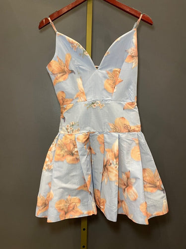 Maje Light Blue Floral Spaghetti Strap Mini Dress sz 36