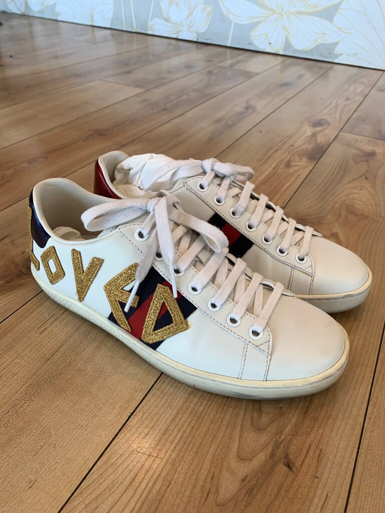 Gucci Ace 'Loved' Embroidered Leather Low-Top Sneakers