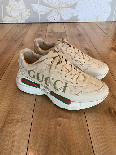 Gucci Ivory Leather Vintage Logo Rhyton Sneakers