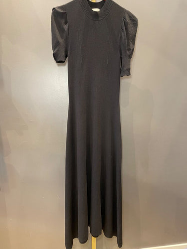 Jigsaw Black Ribbed Knit Puff Short-Sleeve Maxi Dress sz XS
