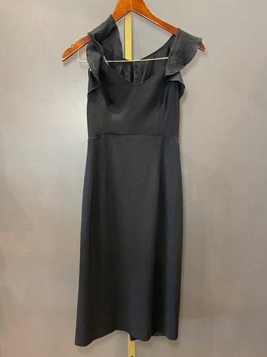 Aeffe Black Ruffle-Strap Open-Back Midi Dress