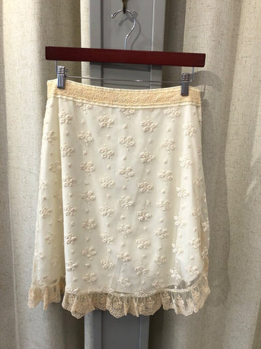 Odille Cream Embroidered Lace Trim A-Line Skirt sz 6