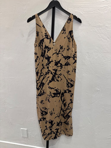Everlane Tan & Black Abstract Print V-Neck Maxi Dress sz 00