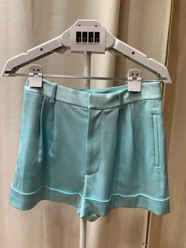 Alice + Olivia Light Blue Satin Pleated Cuffed Tailored Shorts sz 2