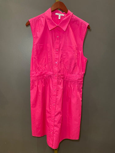 Derek Lam 10 Crosby Hot Pink Sleeveless Button-Down Shirt Dress sz 12