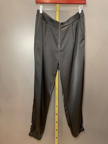 Paige Black Satin O-Ring Zip Jogger Pants sz 6