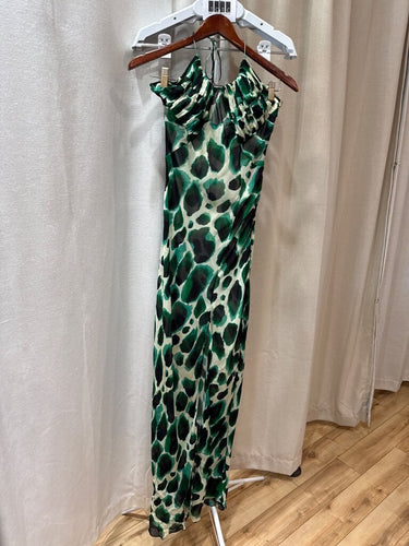 Rat & Boa Green Animal Print Ruffle Halter Maxi Dress