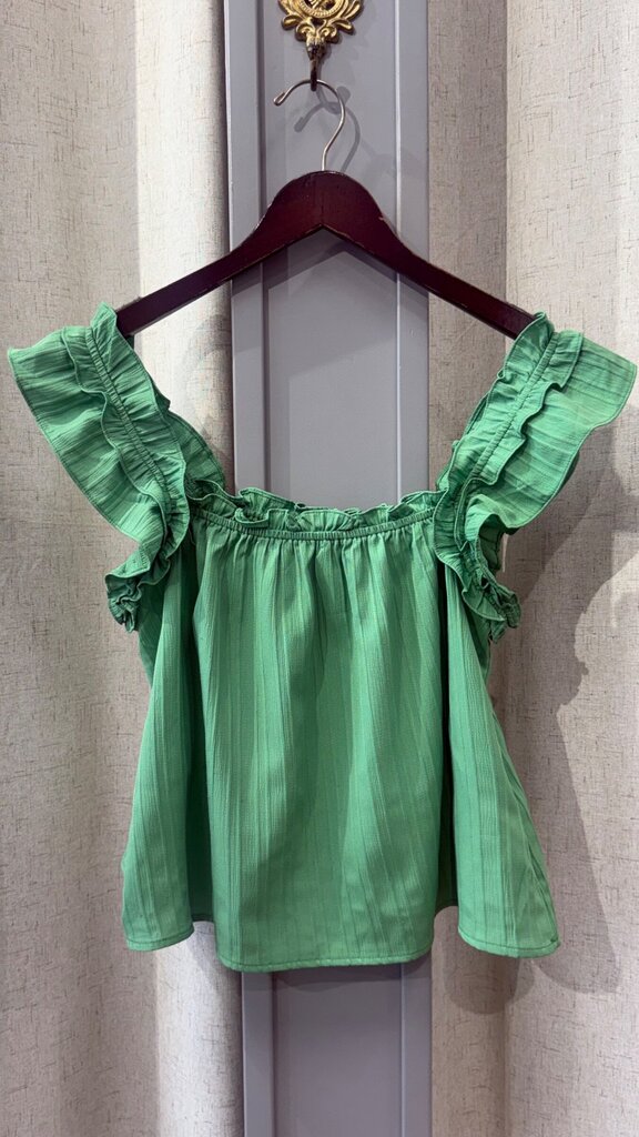 Lush Green Ruffle-Strap Sleeveless Top sz M