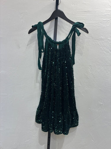 Free People Emerald Green Sequin Tie-Strap Mini Dress sz M