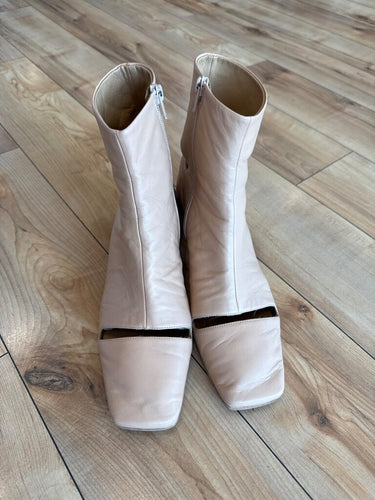 MM6 Maison Margiela Beige Leather Cutout Ankle Booties sz 38
