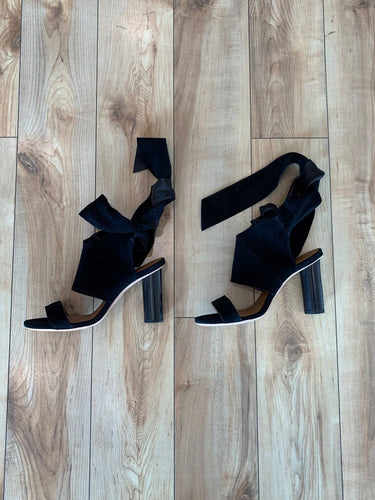 IRO Black Suede Ankle-Tie Block Heel Sandals sz 38
