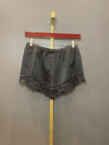 Flora Nikrooz Black Satin Lace Trim Pajama Shorts sz S