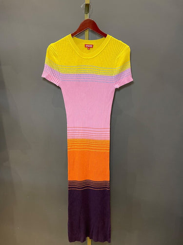 STAUD Multicolor Ribbed Knit Short Sleeve Midi Dress sz M