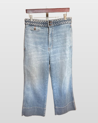 Current/Elliott Light Wash Braided Waistband Straight Leg Jeans sz 30
