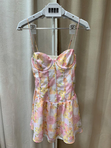For Love & Lemons Floral Corset Mini Dress sz S