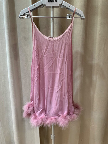 Pink Feather-Trim Slip Dress