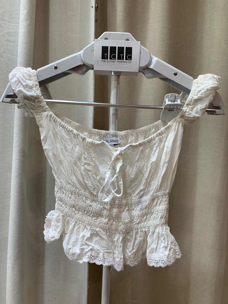 With Jeans White Smocked Eyelet Lace Romper