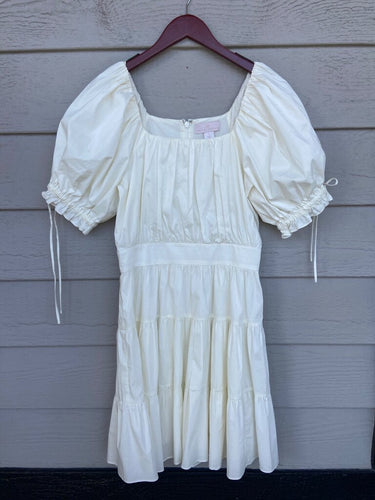Rachel Parcell Cream Puff Sleeve Tiered Mini Dress sz S