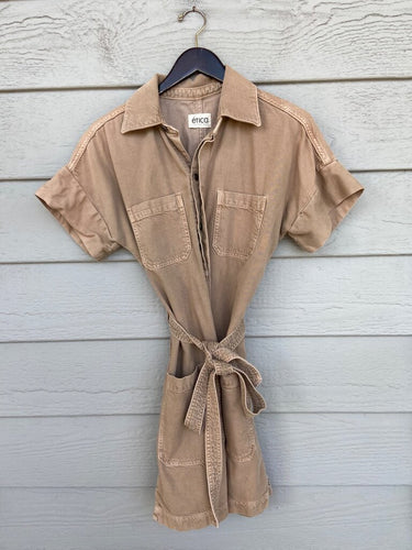Ética Tan Short Sleeve Belted Romper sz XS