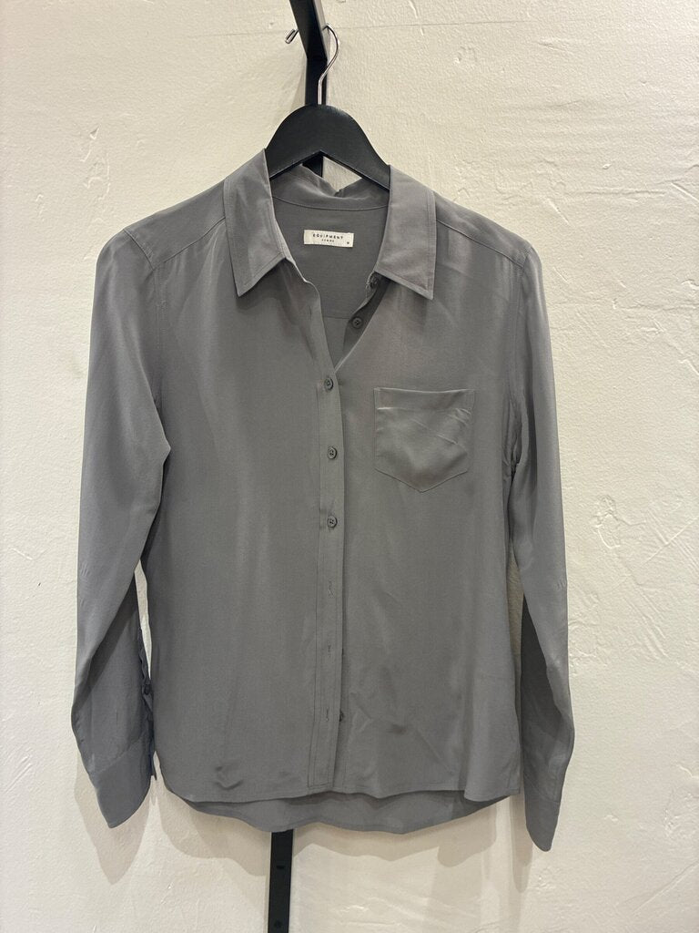 Equipment Grey Silk Brett Long Sleeve Button-Down Shirt sz M