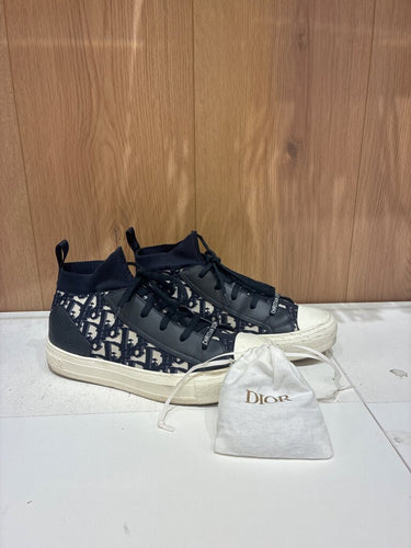 Dior Navy Dior Oblique Embroidered Walk'n'Dior High-Top Sneakers sz 39