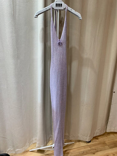 Asta Resort Lilac Shimmer Knit Halter Maxi Dress sz XS