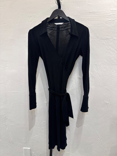 Diane von Furstenberg Black Long-Sleeve Wrap Dress sz M