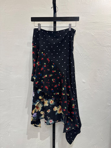 Aqua Floral and Polka Dot Asymmetrical Midi Skirt sz S
