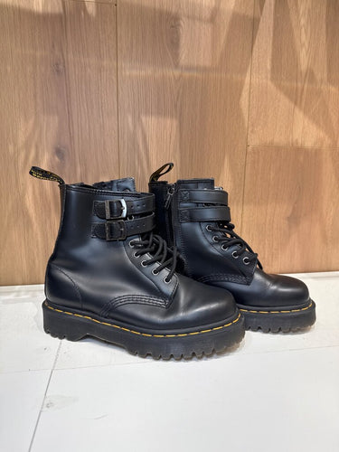 Dr. Martens Black Double-Buckle Lace-Up Combat Boots sz 6