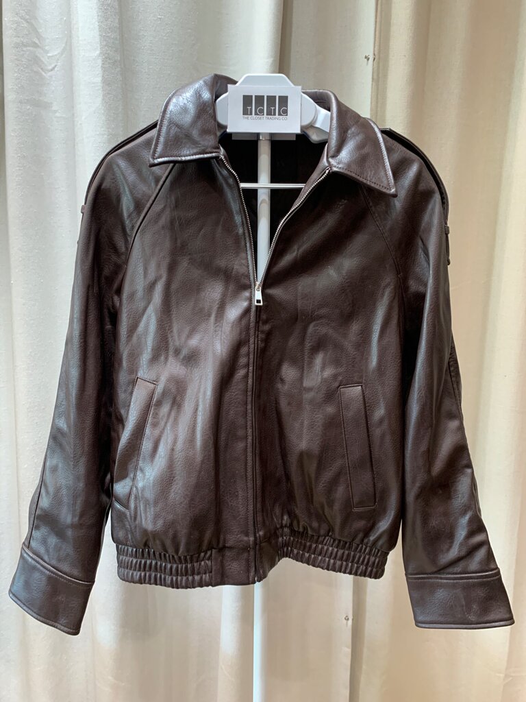 Zara Brown Faux-Leather Cropped Jacket sz XS