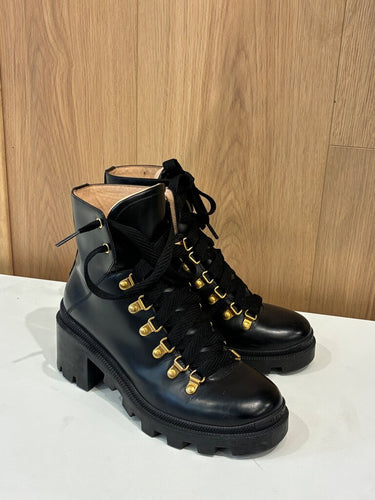 Gucci Black Lace-Up Platform Ankle Boots sz 36.5