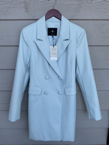7 For All Mankind Light Blue Faux Leather Double-Breasted Blazer Dress sz M