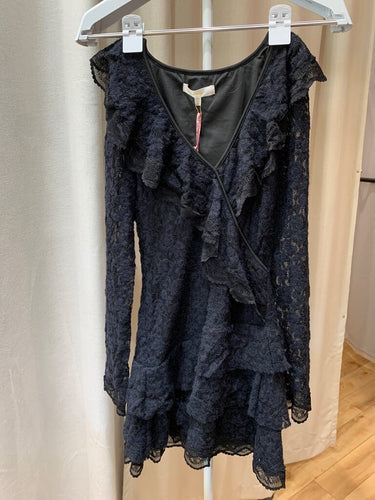 LoveShackFancy Black Lace Athala Long Sleeve Mini Dress sz S
