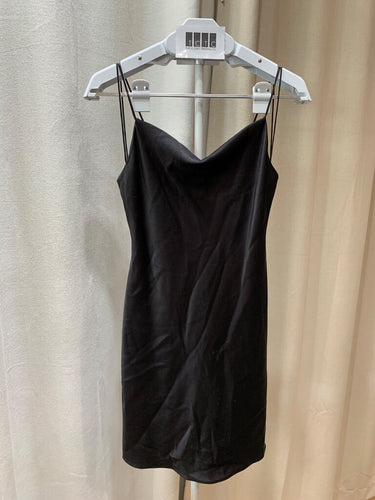 Alice + Olivia Black Satin Cowl Neck Spaghetti Strap Mini Dress sz 0