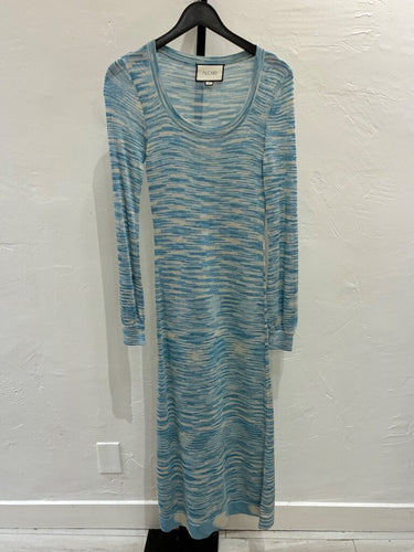 ALEXIS Blue and Cream Textured Long-Sleeve Dress sz S