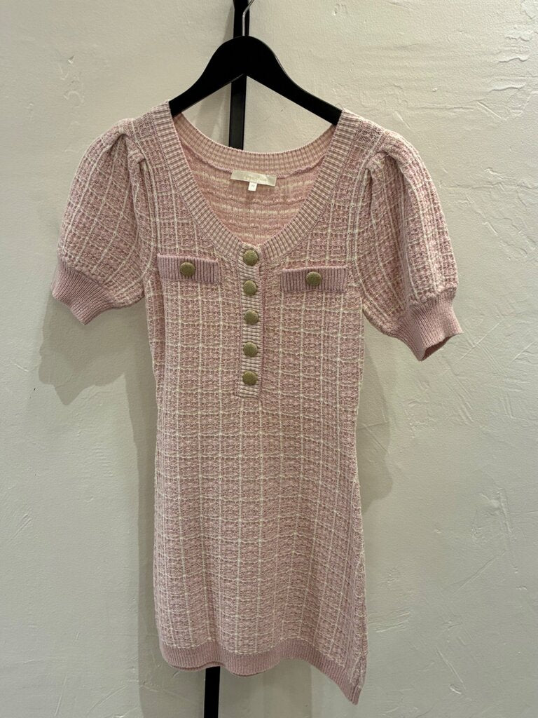 Lovestruck Fancy Pink Plaid Knit Button-Front Dress sz XS