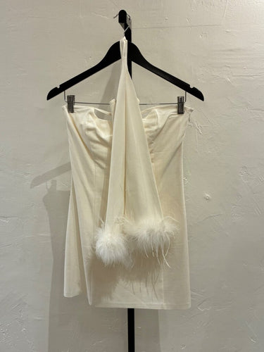 Cult Gaia Feather-Trim Halter Mini Dress sz 4