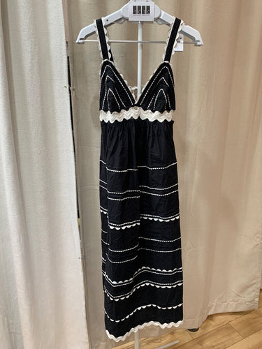 Sea New York Black Rickrack Trim Sleeveless Midi Dress sz 2