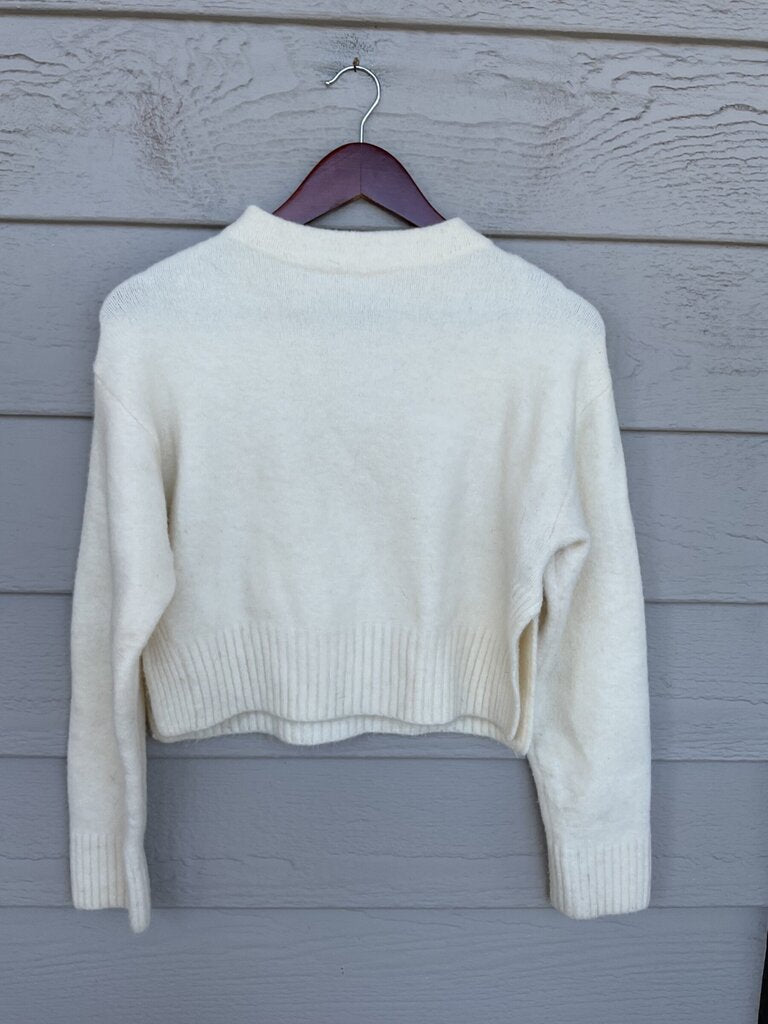 Zara Cream Cropped Knit Pullover Sweater sz S