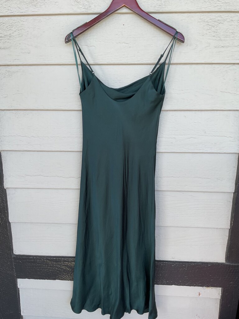 Zara Forest Green Satin Cowl Neck Midi Slip Dress sz XS