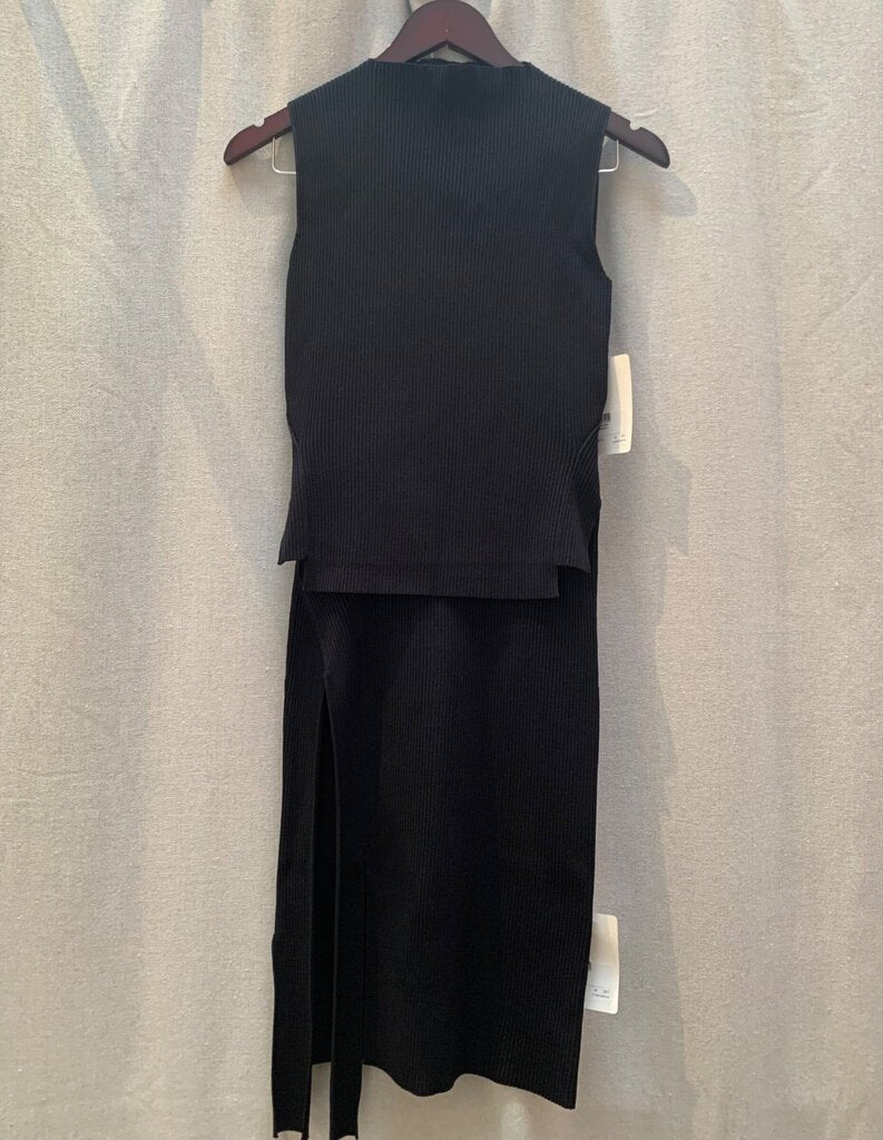 Victoria Beckham Black Ribbed Knit Layered Sleeveless Midi Dress sz XS