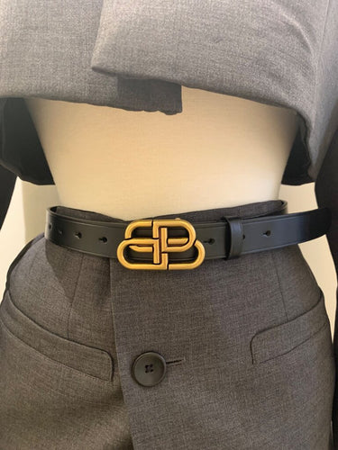 Balenciaga Black Leather BB Thin Belt sz 80