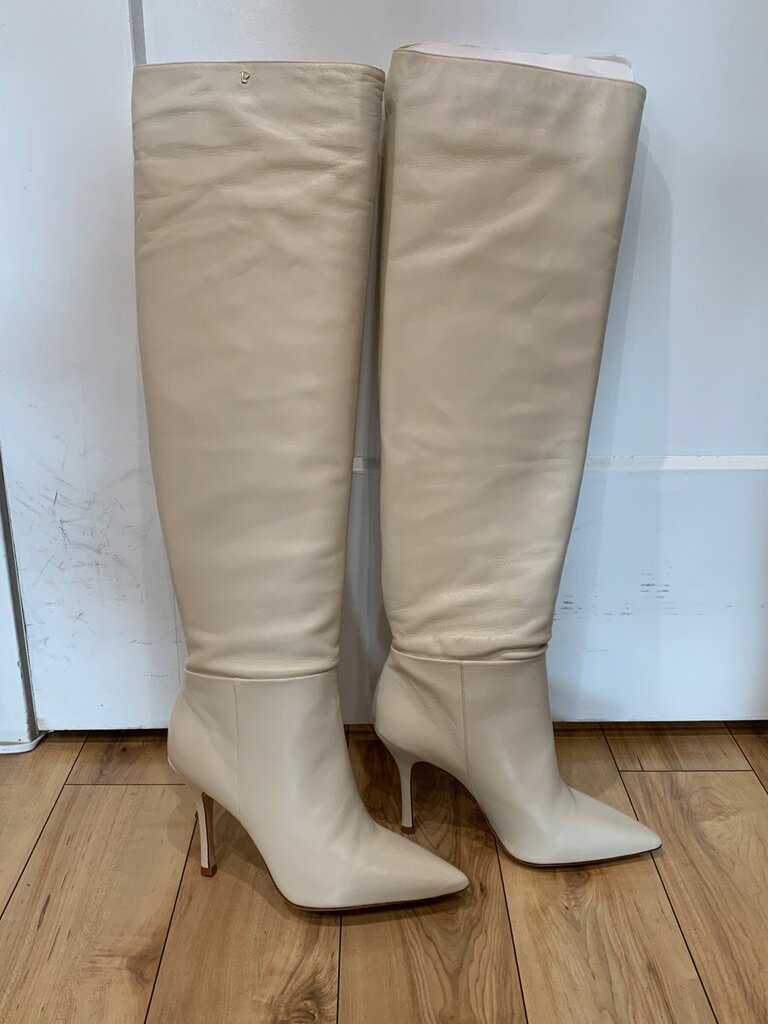 Larroudé Cream Leather Over-The-Knee Heeled Boots sz 9.5