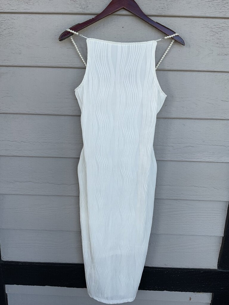 Commense White Textured Sleeveless Midi Dress sz S