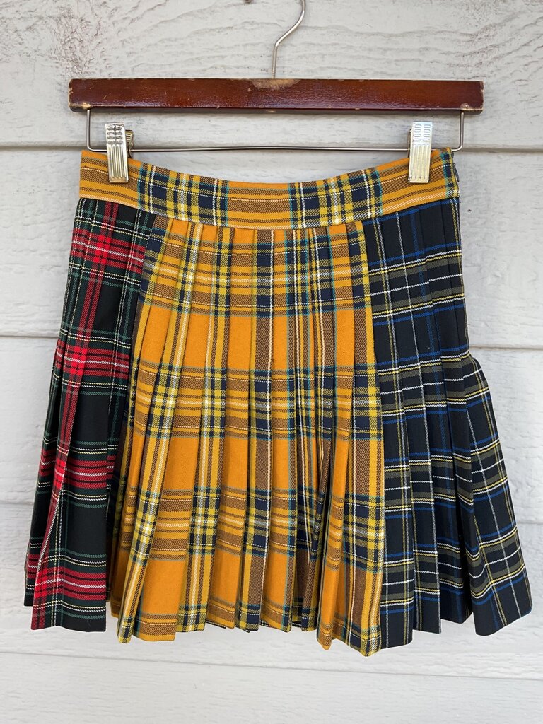 Zara Multicolor Patchwork Plaid Pleated Mini Skirt sz XS