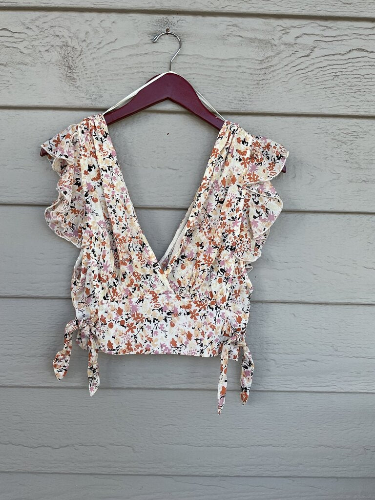 Free People Floral Ruffle Sleeveless Crop Top sz S/P
