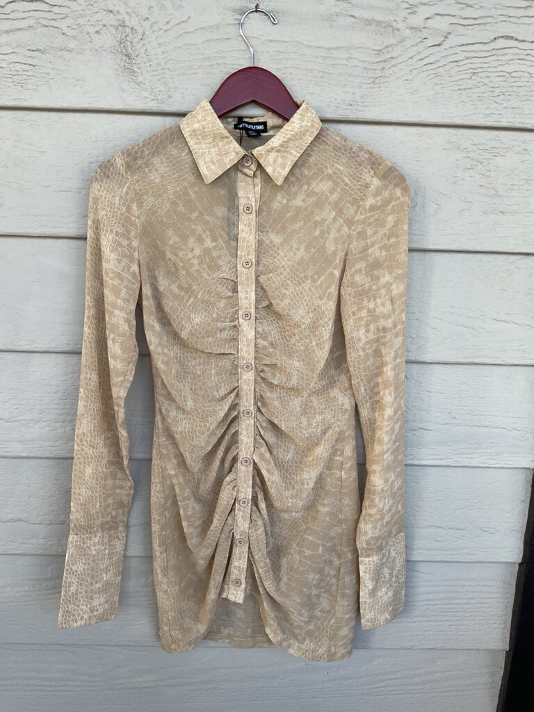 PrettyLittleThing Ruched Button-Front Mini Shirt Dress sz 6