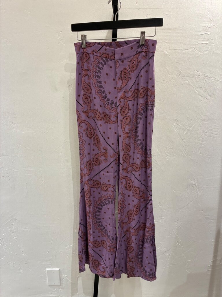 Zara Purple Paisley Bandana Print Wide Leg Pants sz XS